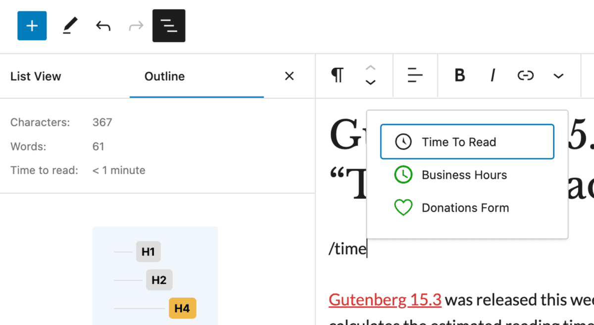 Cover Image for Gutenberg 15.3 добавляет новый блок “Время чтения”